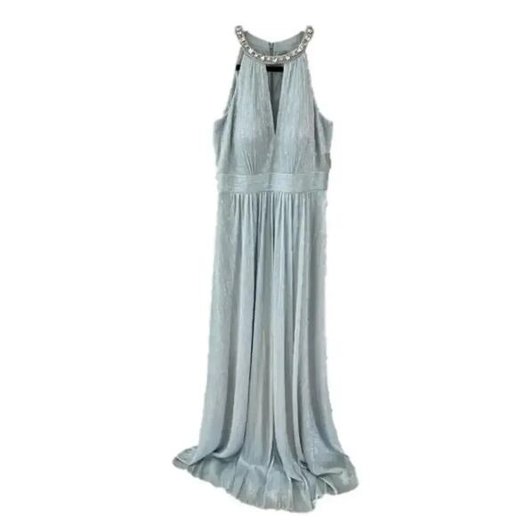 Eliza J Women's Gown Formal Shimmering Cutout Halter Dress Blue Size 6 NWT - Picture 2 of 7